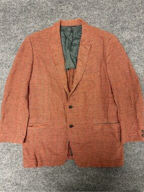 Vintage-Inspired Orange Plaid Sport Coat Blazer